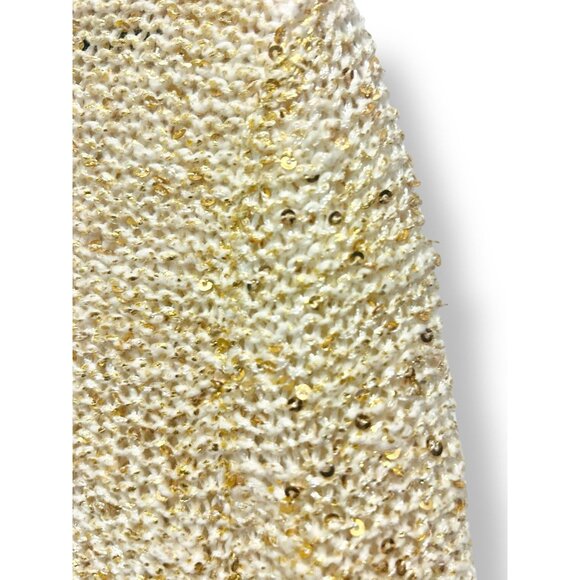 Chico’s Metallic Sequin Sweater Hi-Low Hem Cream Ivory Women’s Size 1 (M/L) - Picture 7 of 15